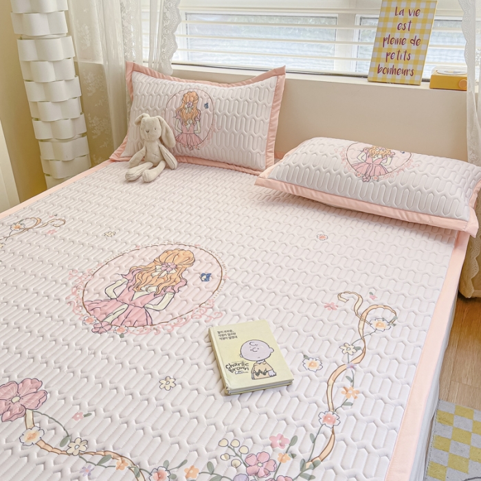 91家纺网 家纺一手货源 找家纺 慕澄 2023新款大版宽边小清新乳胶凉席系列 宽边-女孩