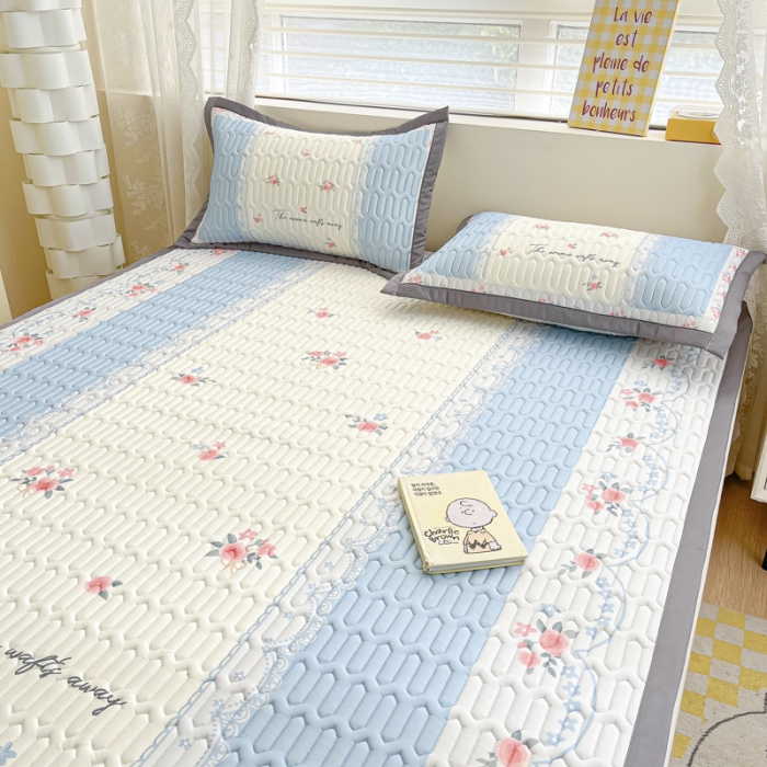 91家纺网 家纺一手货源 找家纺 慕澄 2023新款大版宽边小清新乳胶凉席系列 宽边-荼蘼花开