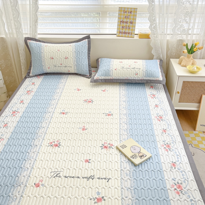 91家纺网 家纺一手货源 找家纺 慕澄 2023新款大版宽边小清新乳胶凉席系列 宽边-荼蘼花开