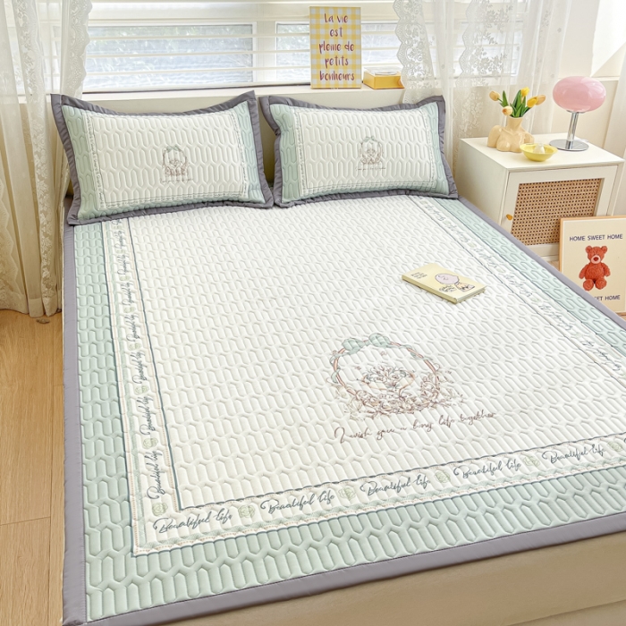 91家纺网 家纺一手货源 找家纺 慕澄 2023新款大版宽边小清新乳胶凉席系列 宽边-晚风