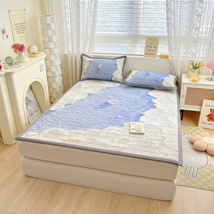 91家纺网 家纺一手货源 找家纺 慕澄 2023新款大版宽边小清新乳胶凉席系列 宽边-星辰