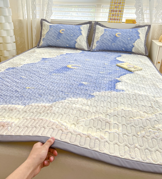 91家纺网 家纺一手货源 找家纺 慕澄 2023新款大版宽边小清新乳胶凉席系列 宽边-星辰