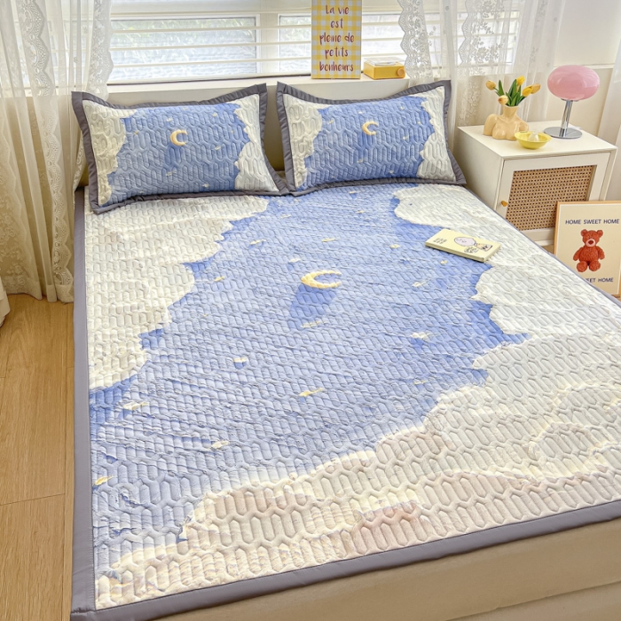 91家纺网 家纺一手货源 找家纺 慕澄 2023新款大版宽边小清新乳胶凉席系列 宽边-星辰