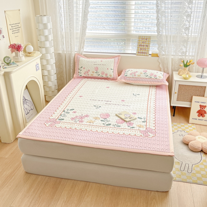 91家纺网 家纺一手货源 找家纺 慕澄 2023新款大版宽边小清新乳胶凉席系列 宽边-伊甸园