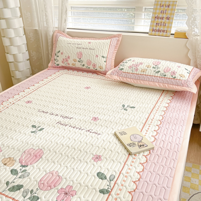 91家纺网 家纺一手货源 找家纺 慕澄 2023新款大版宽边小清新乳胶凉席系列 宽边-伊甸园