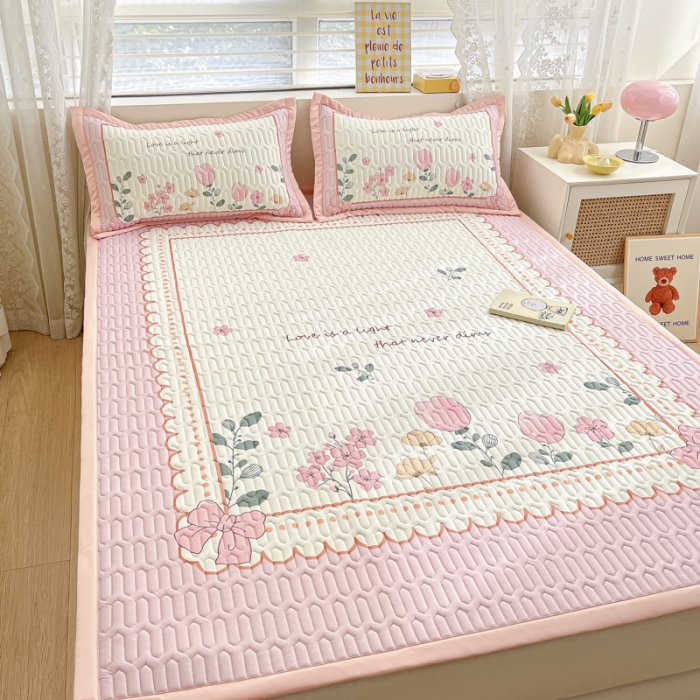 91家纺网 家纺一手货源 找家纺 慕澄 2023新款大版宽边小清新乳胶凉席系列 宽边-伊甸园