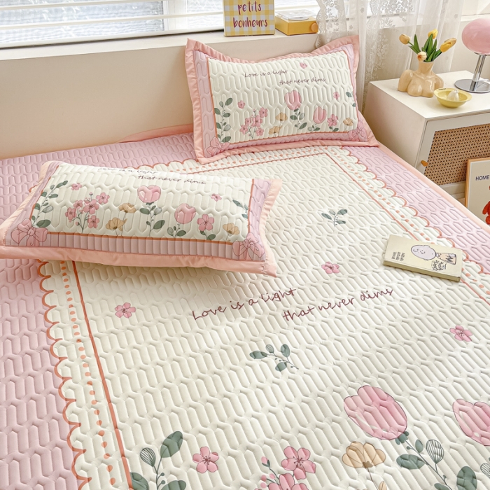 91家纺网 家纺一手货源 找家纺 慕澄 2023新款大版宽边小清新乳胶凉席系列 宽边-伊甸园