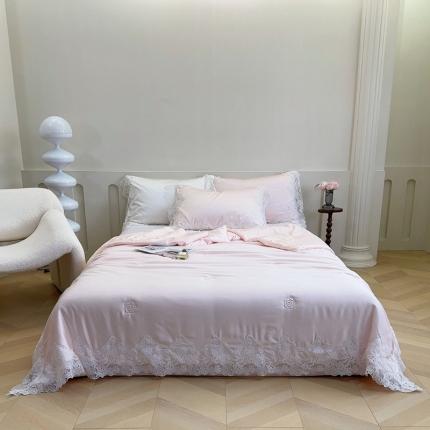 91家纺网 家纺一手货源 找家纺 安莱生活 2023新款 雪莲天丝蕾丝夏被 安琪儿 粉