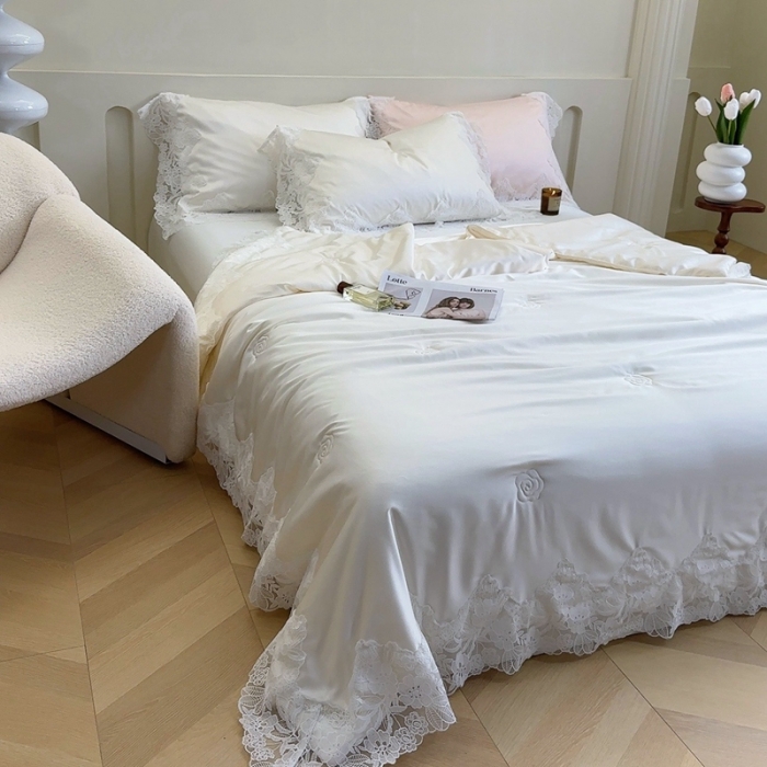 91家纺网 家纺一手货源 找家纺 （总）安莱生活 2023新款 雪莲天丝蕾丝夏被