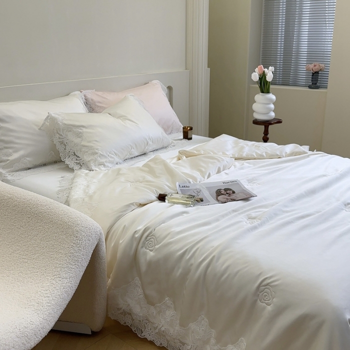 91家纺网 家纺一手货源 找家纺 （总）安莱生活 2023新款 雪莲天丝蕾丝夏被