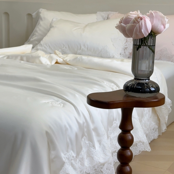 91家纺网 家纺一手货源 找家纺 安莱生活 2023新款 雪莲天丝蕾丝夏被 安琪儿 白