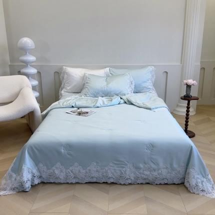 安莱生活 2023新款 雪莲天丝蕾丝夏被 安琪儿 蓝