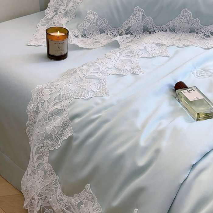 91家纺网 家纺一手货源 找家纺 安莱生活 2023新款 雪莲天丝蕾丝夏被 安琪儿 蓝