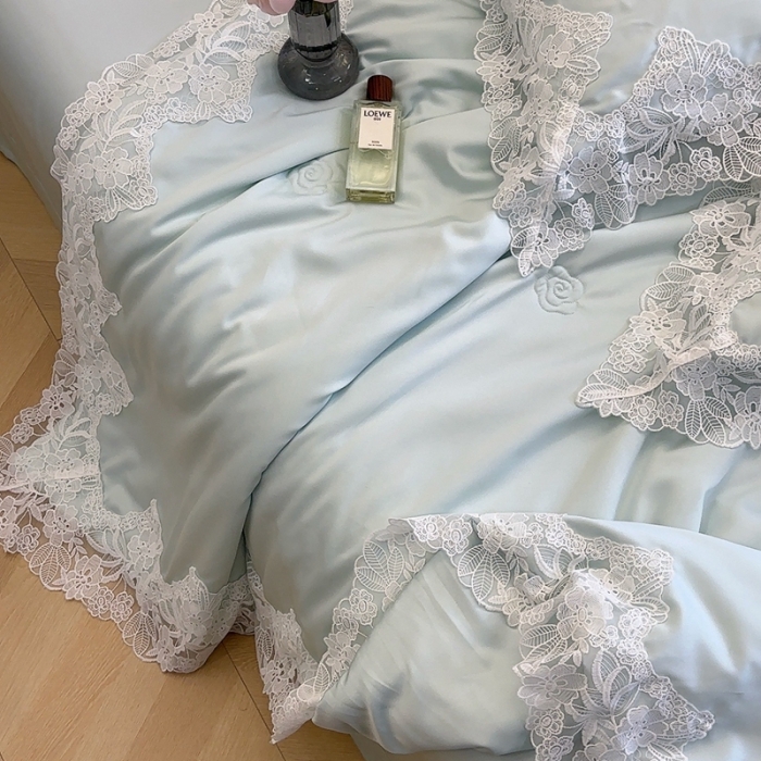 91家纺网 家纺一手货源 找家纺 安莱生活 2023新款 雪莲天丝蕾丝夏被 安琪儿 蓝