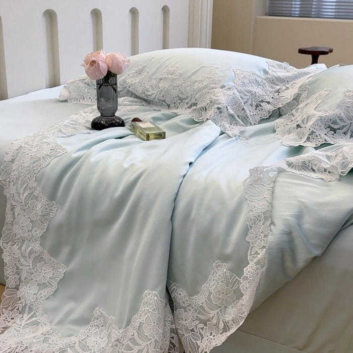 91家纺网 家纺一手货源 找家纺 安莱生活 2023新款 雪莲天丝蕾丝夏被 安琪儿 蓝