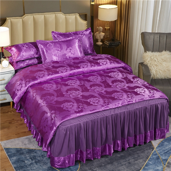 91家纺网 家纺一手货源 找家纺 2025 提花大世界 新款贡缎提花四件套(床裙款） 宛如初见-紫罗兰