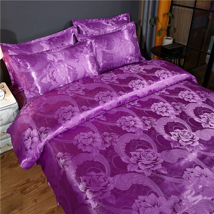 91家纺网 家纺一手货源 找家纺 2025 提花大世界 新款贡缎提花四件套(床裙款） 宛如初见-紫罗兰