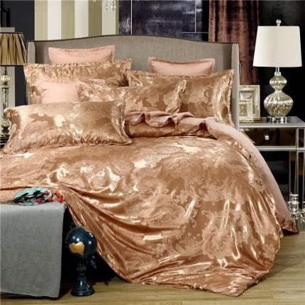 91家纺网 家纺一手货源 找家纺 2025新款贡缎提花四件套（简约款） 浪漫佳人-浅咖