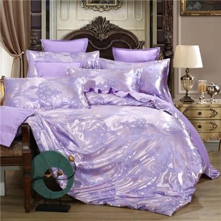 91家纺网 家纺一手货源 找家纺 2025新款贡缎提花四件套（简约款） 清风雅致-紫灰