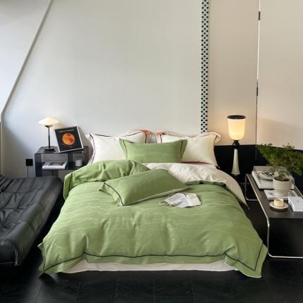 91家纺网 家纺一手货源 找家纺 玛奇朵2023新品60支华夫格大提花- 艾维斯诺系列四件套艾维斯诺-绿