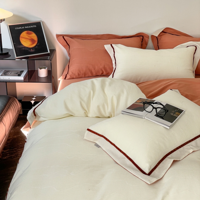 91家纺网 家纺一手货源 找家纺 （总）玛奇朵2023新品60支华夫格大提花- 艾维斯诺系列四件套