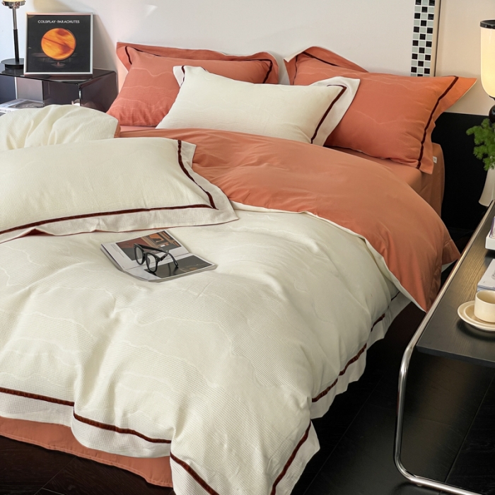 91家纺网 家纺一手货源 找家纺 （总）玛奇朵2023新品60支华夫格大提花- 艾维斯诺系列四件套