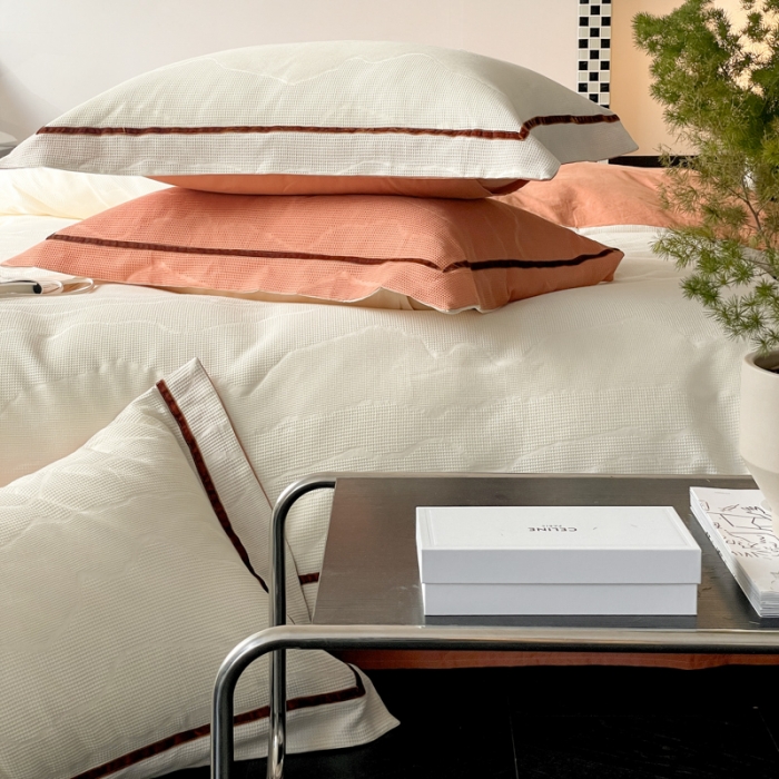 91家纺网 家纺一手货源 找家纺 （总）玛奇朵2023新品60支华夫格大提花- 艾维斯诺系列四件套