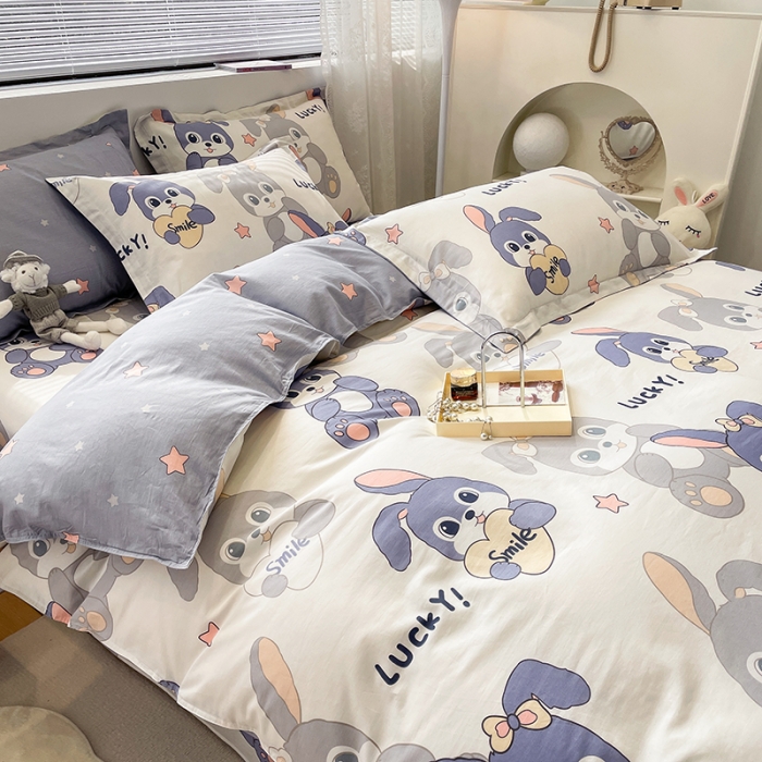 91家纺网 家纺一手货源 找家纺 绵庭 2023新款 全棉印花四件套 发财兔