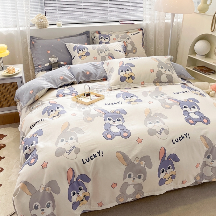 91家纺网 家纺一手货源 找家纺 绵庭 2023新款 全棉印花四件套 发财兔