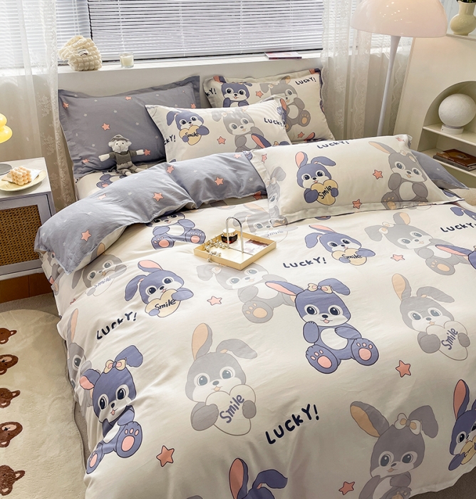 91家纺网 家纺一手货源 找家纺 绵庭 2023新款 全棉印花四件套 发财兔