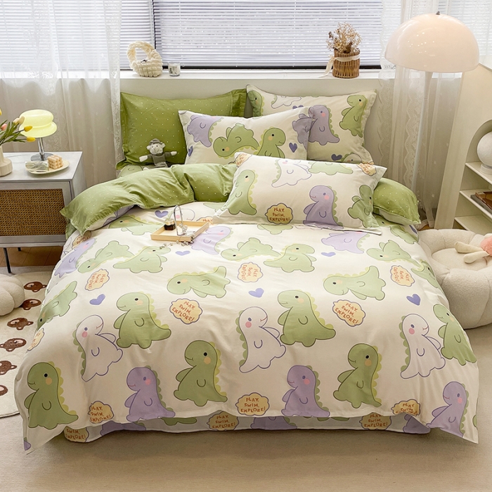 91家纺网 家纺一手货源 找家纺 绵庭 2023新款 全棉印花四件套 恐龙派对