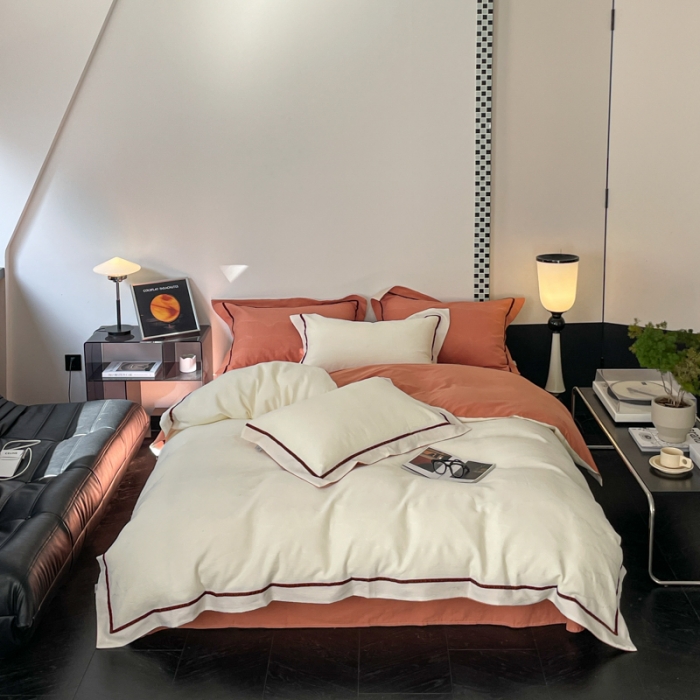 91家纺网 家纺一手货源 找家纺 玛奇朵2023新品60支华夫格大提花- 艾维斯诺系列四件套艾维斯诺-白