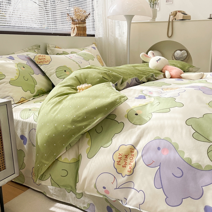 91家纺网 家纺一手货源 找家纺 绵庭 2023新款 全棉印花四件套 恐龙派对