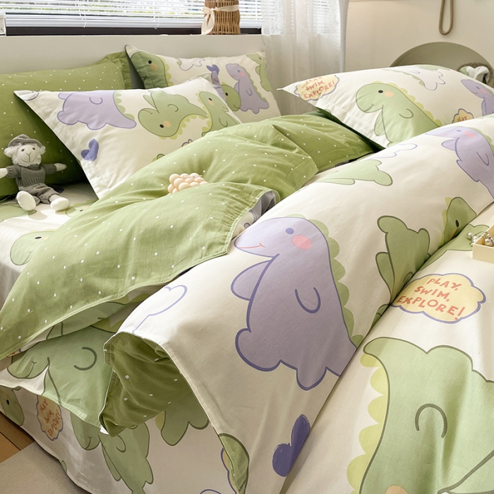 91家纺网 家纺一手货源 找家纺 绵庭 2023新款 全棉印花四件套 恐龙派对