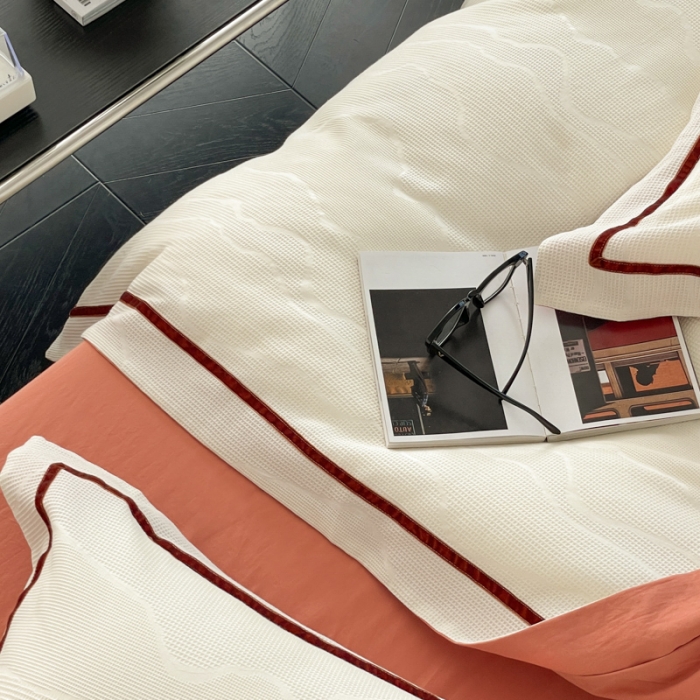 91家纺网 家纺一手货源 找家纺 玛奇朵2023新品60支华夫格大提花- 艾维斯诺系列四件套艾维斯诺-白