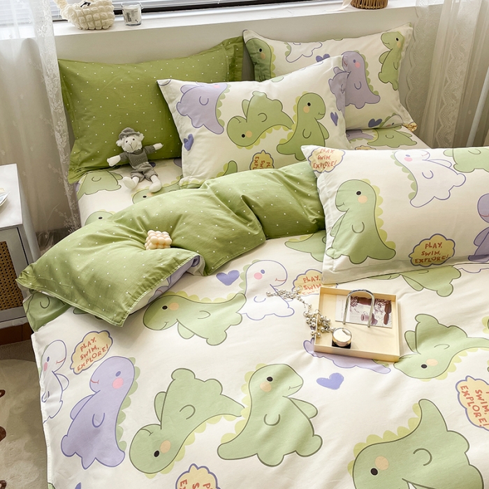 91家纺网 家纺一手货源 找家纺 绵庭 2023新款 全棉印花四件套 恐龙派对