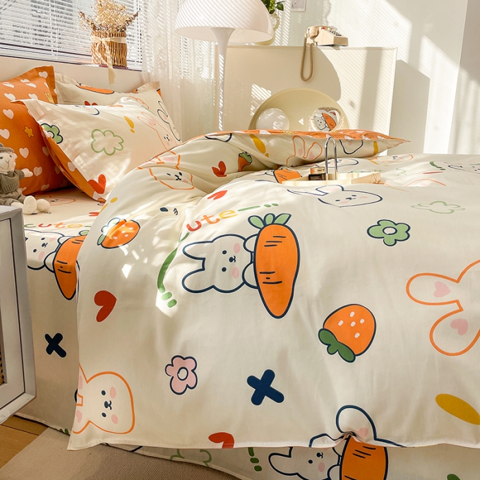 91家纺网 家纺一手货源 找家纺 绵庭 2023新款 全棉印花四件套 萝卜兔