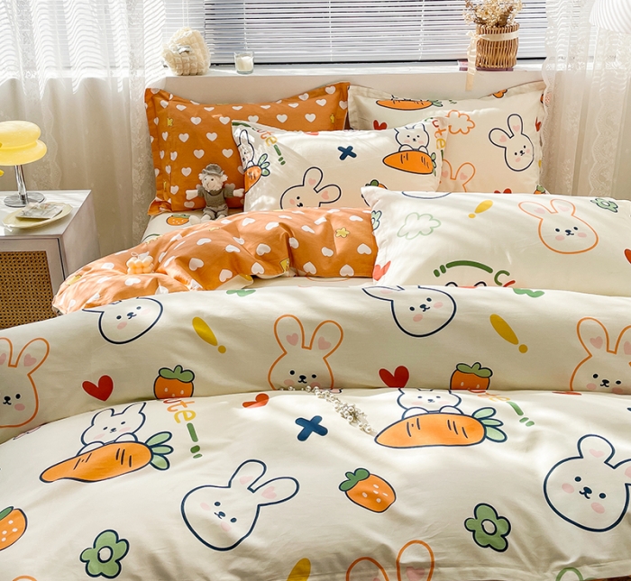91家纺网 家纺一手货源 找家纺 绵庭 2023新款 全棉印花四件套 萝卜兔
