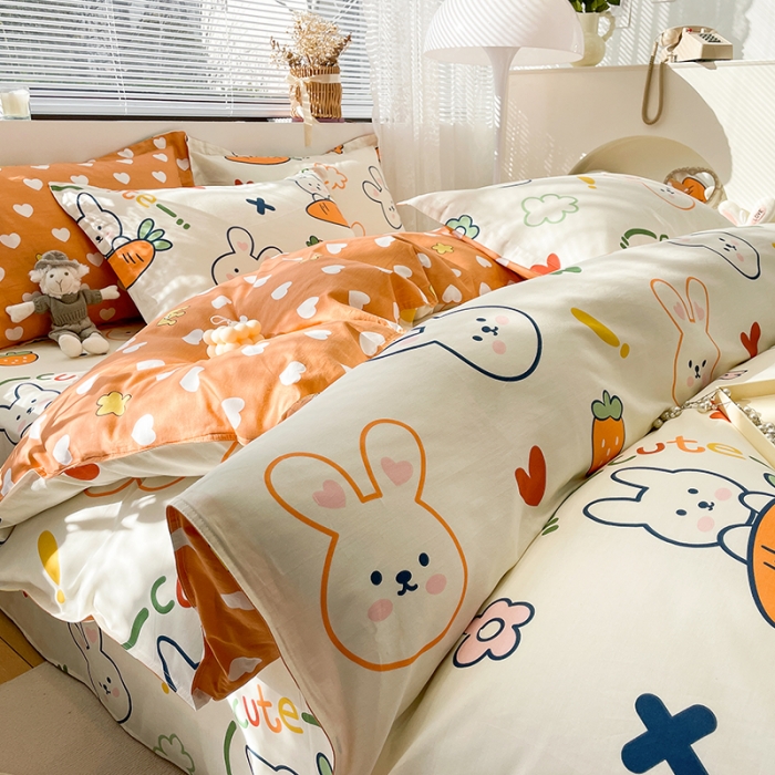 91家纺网 家纺一手货源 找家纺 绵庭 2023新款 全棉印花四件套 萝卜兔