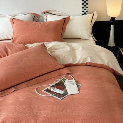 玛奇朵2023新品60支华夫格大提花- 艾维斯诺系列四件套艾维斯诺-橙