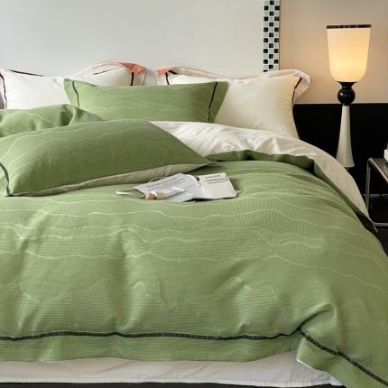 玛奇朵2023新品60支华夫格大提花- 艾维斯诺系列四件套艾维斯诺-绿