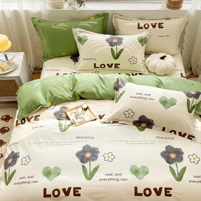 91家纺网 家纺一手货源 找家纺 绵庭 2023新款 全棉印花四件套 绿蔓