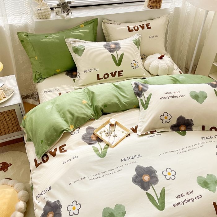 91家纺网 家纺一手货源 找家纺 绵庭 2023新款 全棉印花四件套 绿蔓