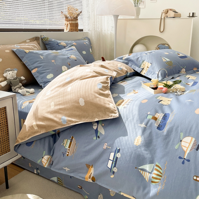 91家纺网 家纺一手货源 找家纺 绵庭 2023新款 全棉印花四件套 玩具乐园-兰