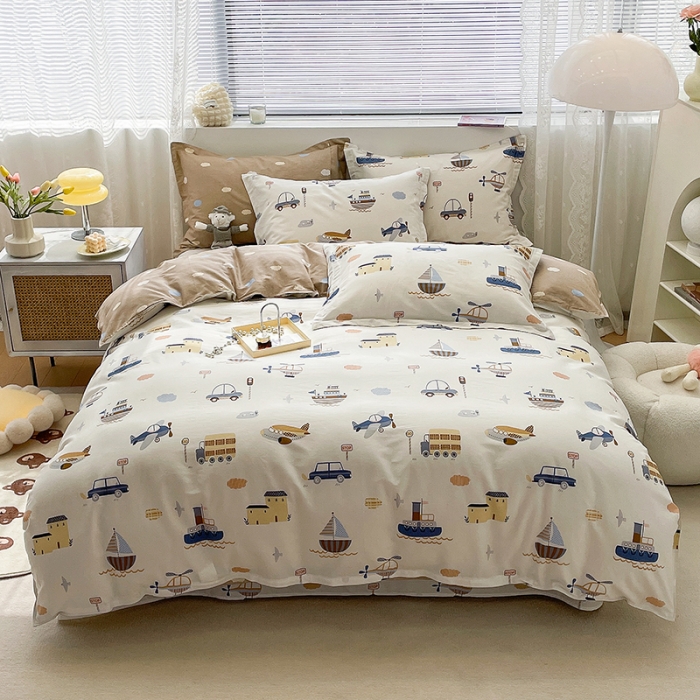 91家纺网 家纺一手货源 找家纺 绵庭 2023新款 全棉印花四件套 玩具乐园-米