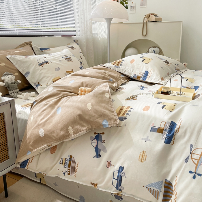 91家纺网 家纺一手货源 找家纺 绵庭 2023新款 全棉印花四件套 玩具乐园-米