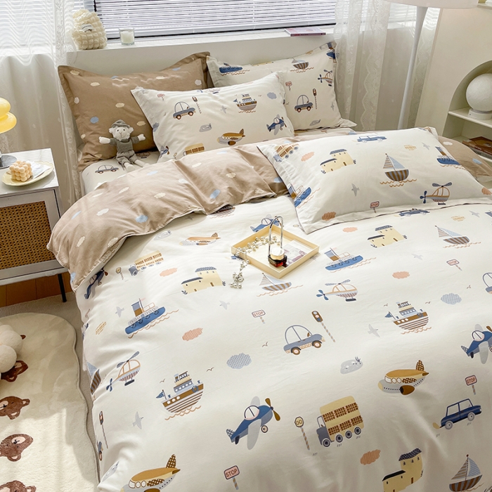 91家纺网 家纺一手货源 找家纺 绵庭 2023新款 全棉印花四件套 玩具乐园-米