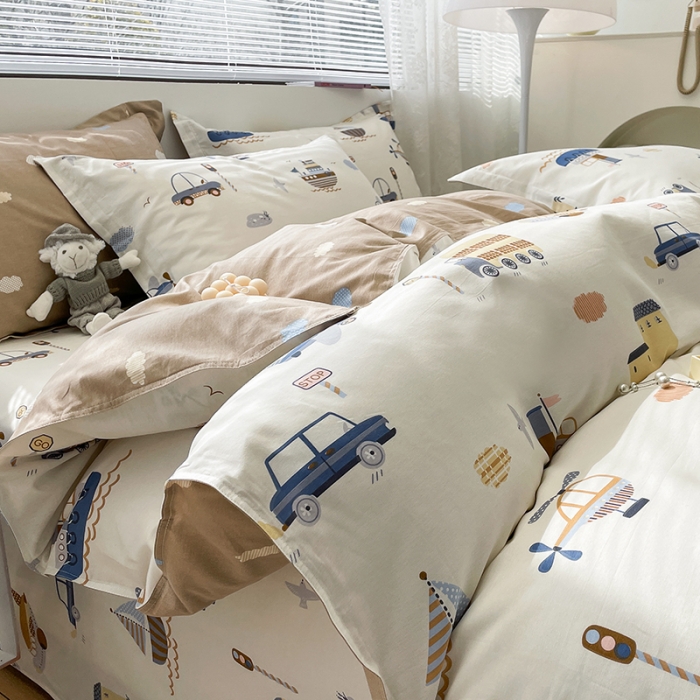 91家纺网 家纺一手货源 找家纺 绵庭 2023新款 全棉印花四件套 玩具乐园-米