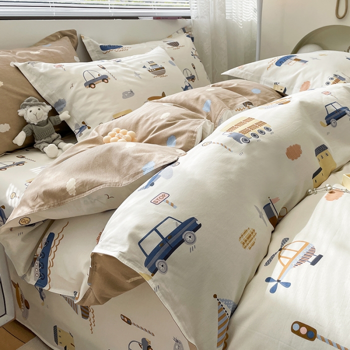 91家纺网 家纺一手货源 找家纺 绵庭 2023新款 全棉印花四件套 玩具乐园-米