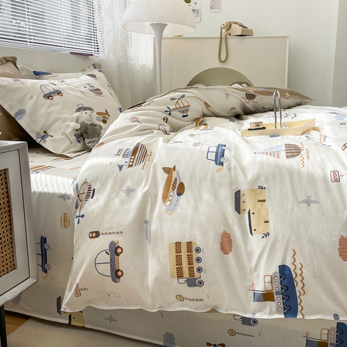 91家纺网 家纺一手货源 找家纺 绵庭 2023新款 全棉印花四件套 玩具乐园-米